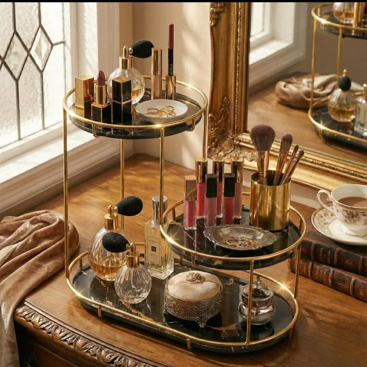3-Tier Cosmetic Storage Rack High-End Metal Quality - Luxury Makeup Storage Stand