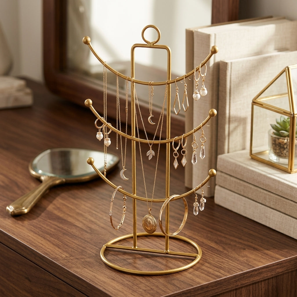 Gold Metal Jewelry Tree Organizer
